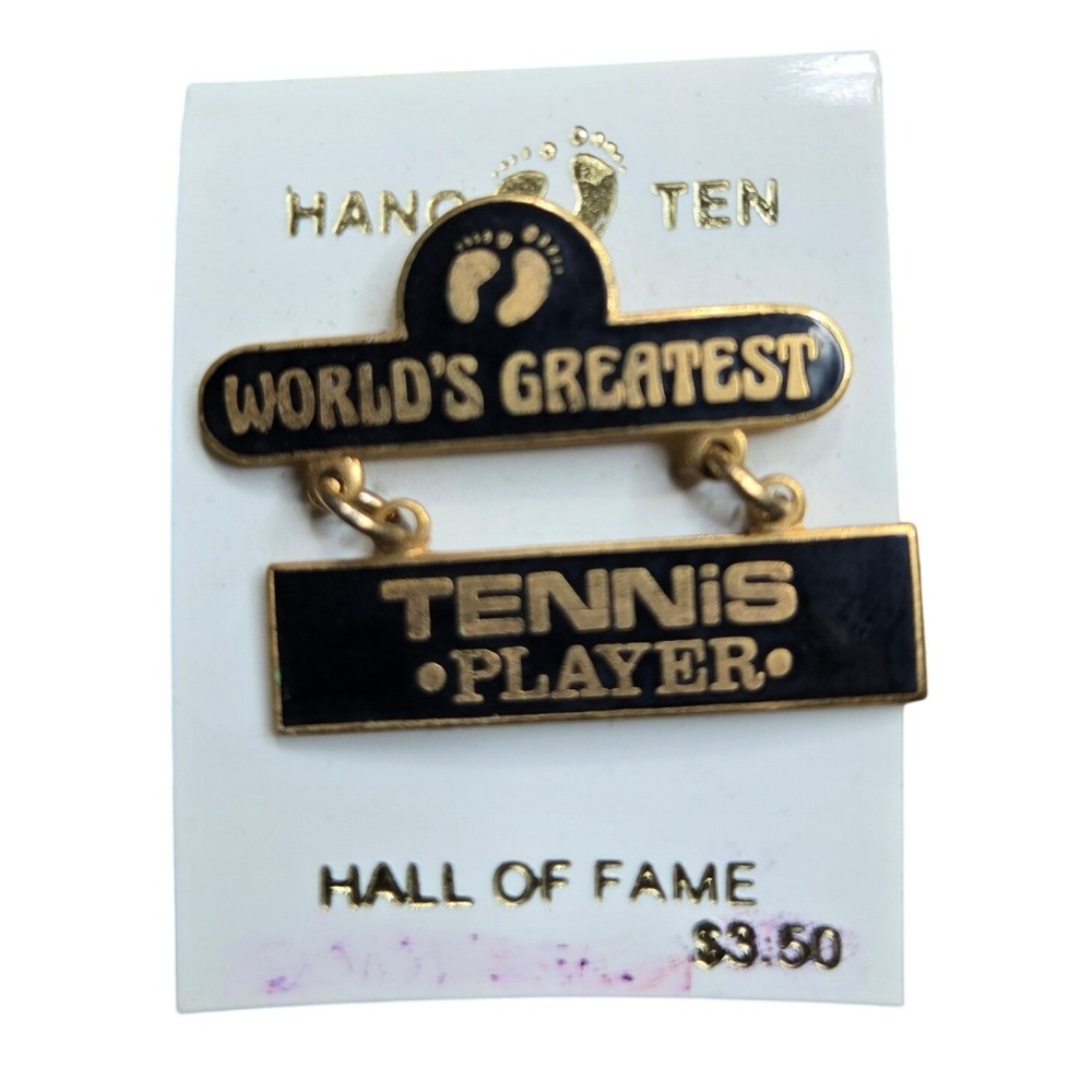 Vintage Hang Ten Worlds Greatest Tennis Player Gift Enamel Pin Lapel Dangle